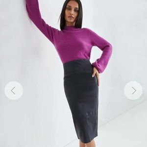 Veronica Beard Leather Navy Kaliyah Pencil Skirt Women’s Size 2 NWT